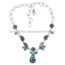 Collier en argent massif de Labradorite et Multi Gemstone 925